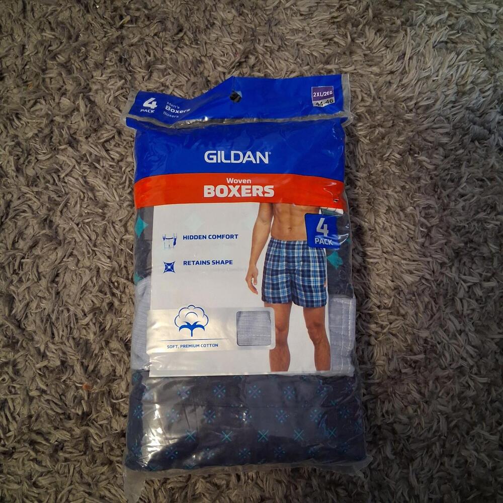 Gildan Men's Woven Boxer Underwear 4 pack Assorted Colors Size 2XL 44-46" New